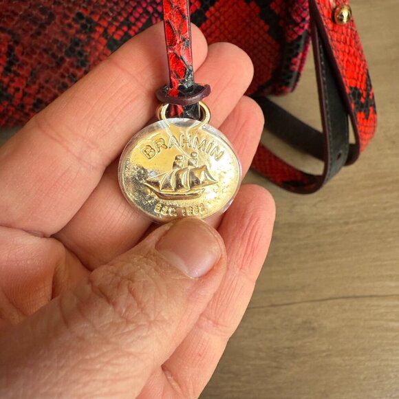 Brahmin Red Caroline Snake Print Small Satchel Melbourne Collection - Picture 7 of 13